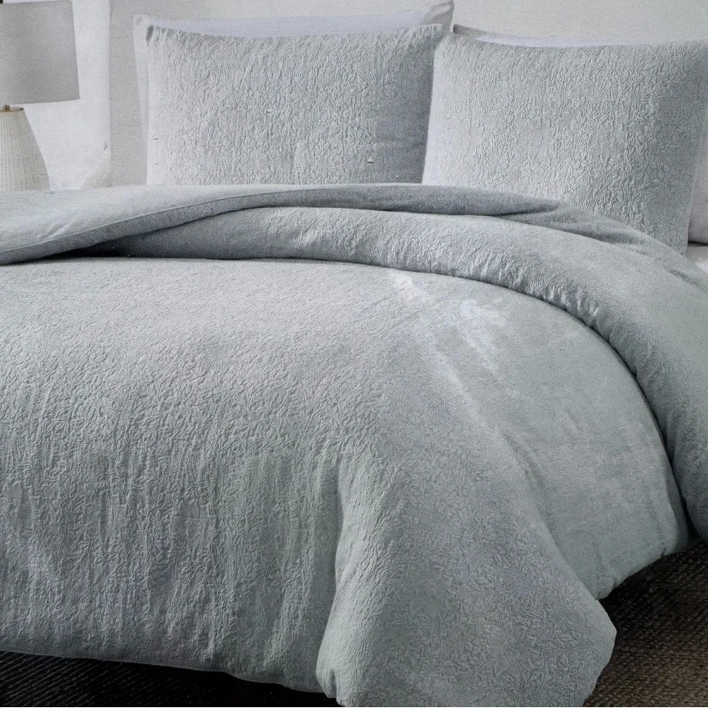 NEW 3 Pc William Morris & Co Bird and Anemone Light Blue King Duvet Set Textured
